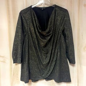 Zac & Rachel Woman Black And Gold Drape Front 3/4th Sleeve Top Sz 2X